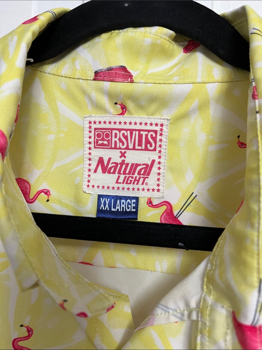 RSVLTS Yellow Short-Sleeve Flamingo Print Button-Down Shirt